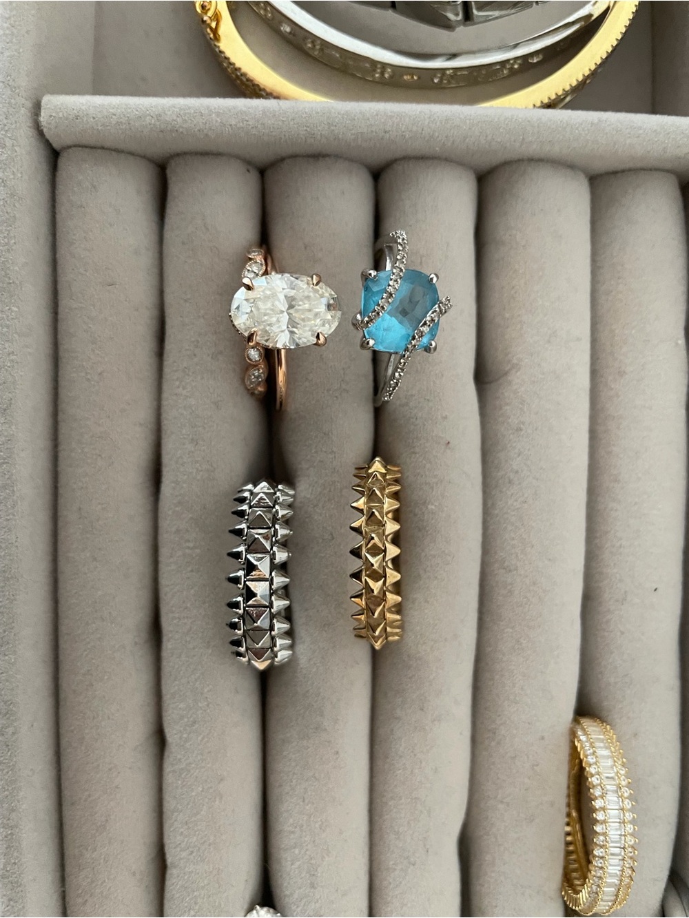 Blue Topaz and Diamond Halo Ring with Rose Gold Band